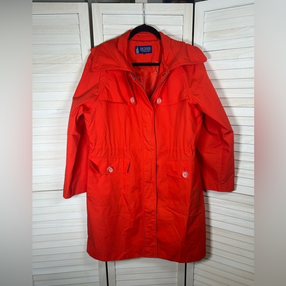 London Fog Tower Collection Vibrant Burnt Orange Trench Coat/Rain Coat.